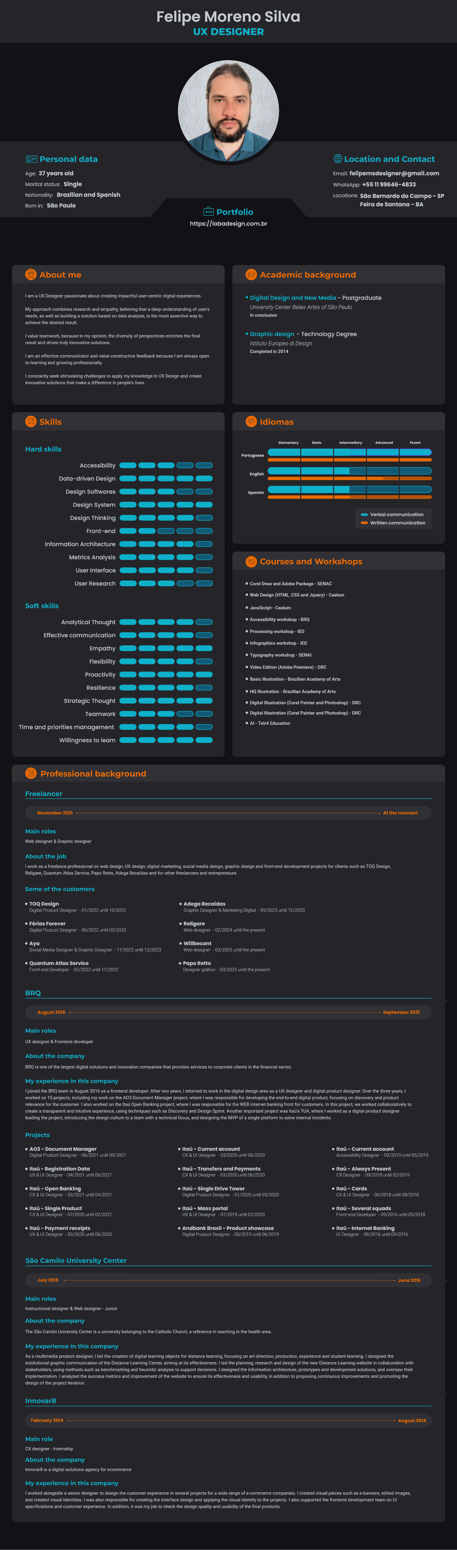 Resume of Felipe Moreno Silva. UX Designer